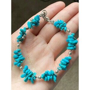 925 sterling silver blue turquoise beaded bracelet